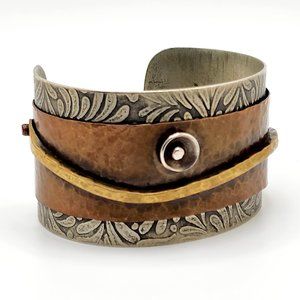 Artisan Riveted Mixed Metals Assemblage Cuff Bracelet